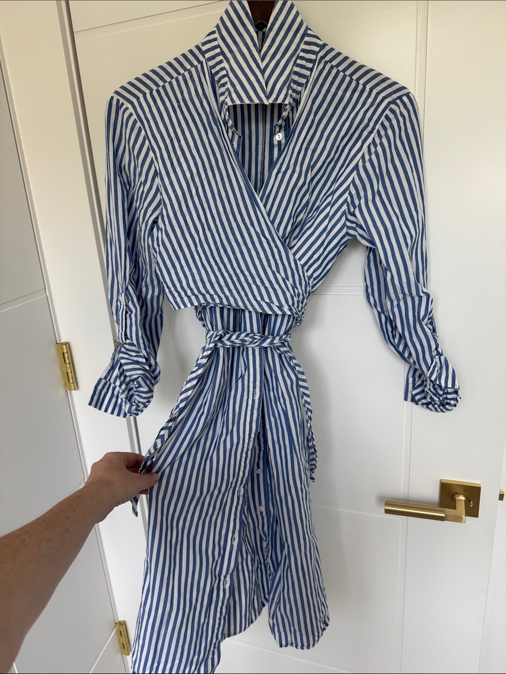 Seraphine Blue & White Striped Wrap Shirt maternity and nursing Dress